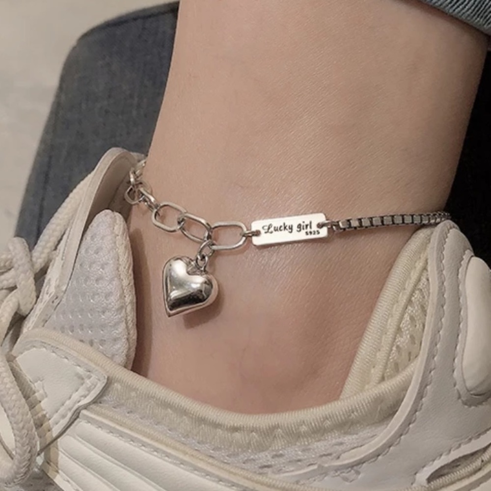 𝅺❗️restocked❗️925 Sterling Silver Heart Link Chain Anklet